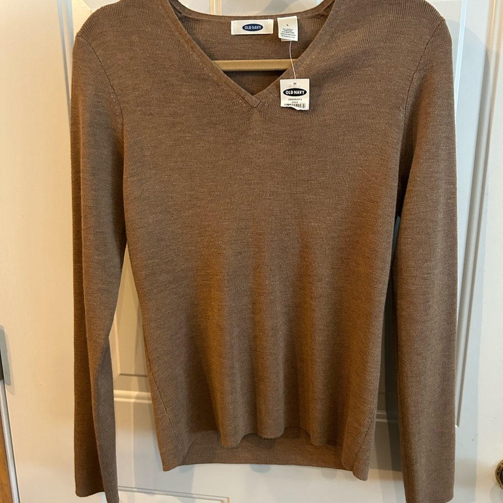 NWT Old Navy Women’s Wool Blend V-Neck Long Sleeve Sweater Brown Large